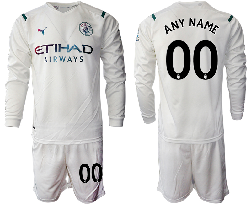 Men 2021-2022 Club Manchester city away white Long Sleeve customized Soccer Jersey->customized soccer jersey->Custom Jersey